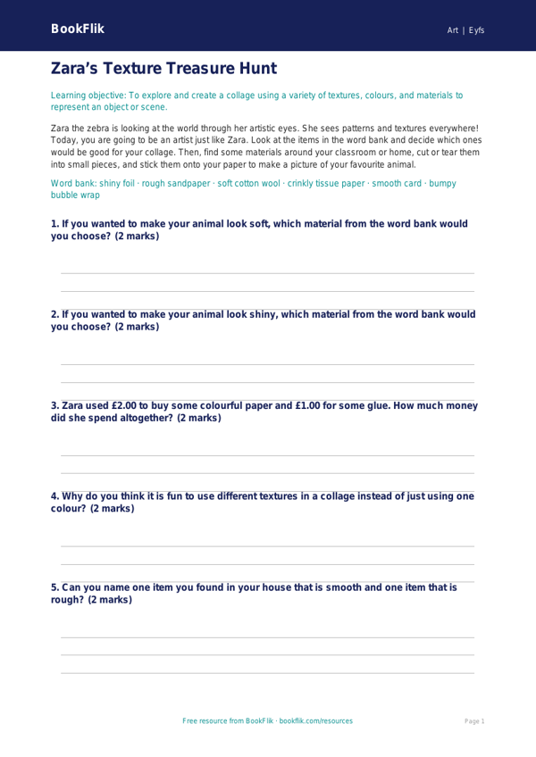 Free Collage Activity Sheet | EYFS Core Skills | BookFlik worksheet preview — Art Collage