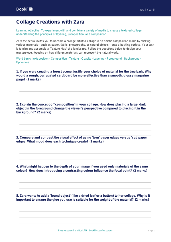Free Collage Activity Sheet | Year 5 Greater Depth | BookFlik worksheet preview — Art Collage