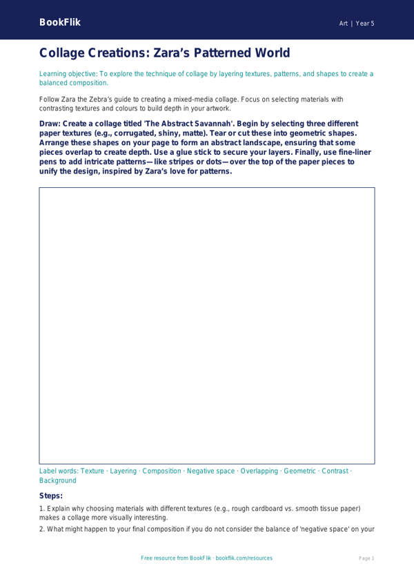 Free Collage Drawing Sheet | Year 5 Greater Depth | BookFlik worksheet preview — Art Collage