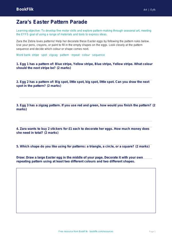Free Easter Art Activity Sheet | EYFS Core | BookFlik worksheet preview — Art Easter Art
