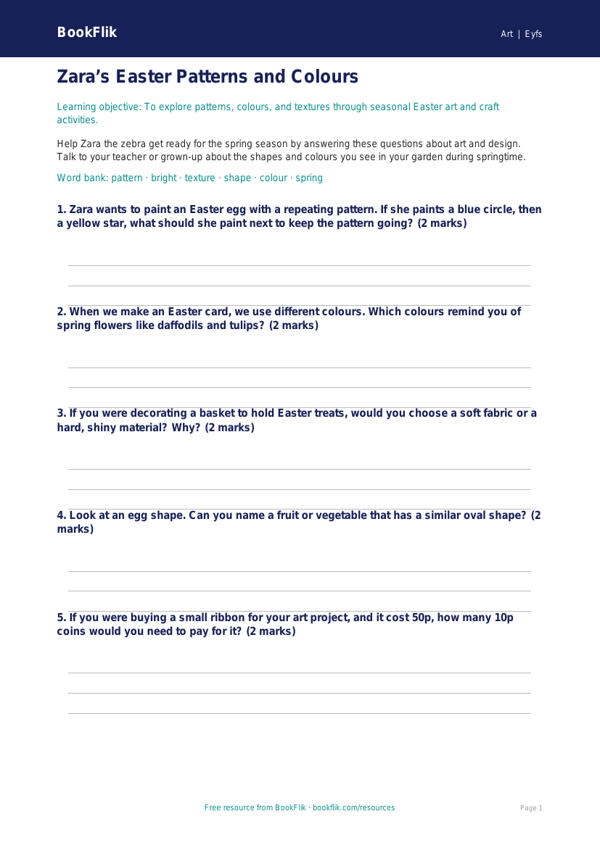 Free Easter Art Worksheet | EYFS Core | BookFlik worksheet preview — Art Easter Art