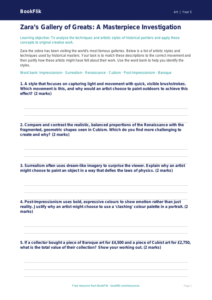 Free Famous Artists Activity Sheet | Year 5 Greater Depth | BookFlik