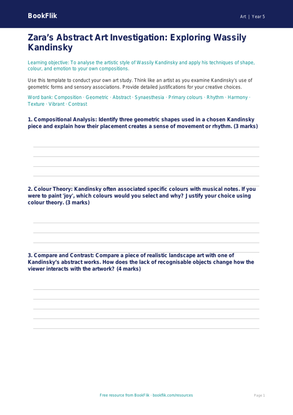 Free Kandinsky Template | Year 5 Greater Depth | BookFlik worksheet preview — Art Kandinsky