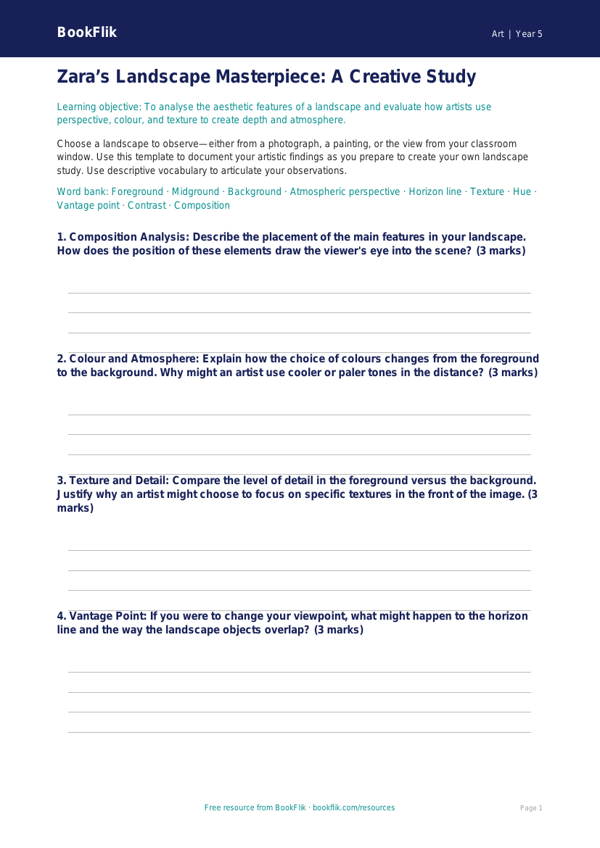 Free Landscapes Template | Year 5 Greater Depth | BookFlik worksheet preview — Art Landscapes
