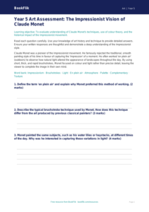 Free Monet Assessment | Year 5 Greater Depth | BookFlik