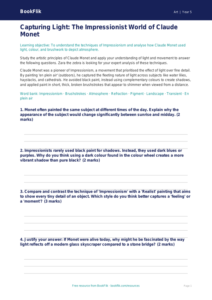 Free Monet Worksheet | Year 5 Greater Depth | BookFlik
