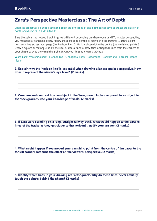 Free Perspective Activity Sheet | Year 5 Greater Depth | BookFlik worksheet preview — Art Perspective