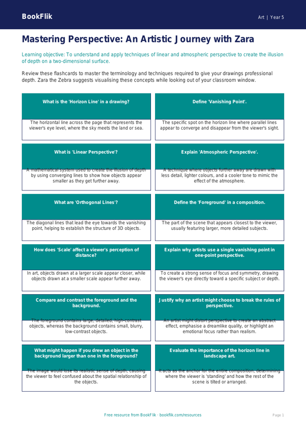 Free Perspective Flashcards | Year 5 Greater Depth | BookFlik worksheet preview — Art Perspective