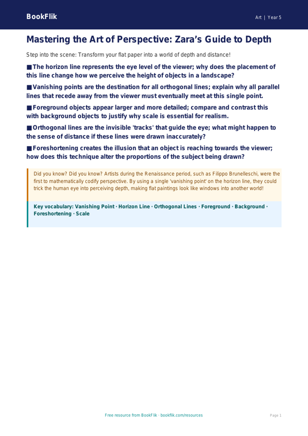 Free Perspective Poster | Year 5 Greater Depth | BookFlik worksheet preview — Art Perspective