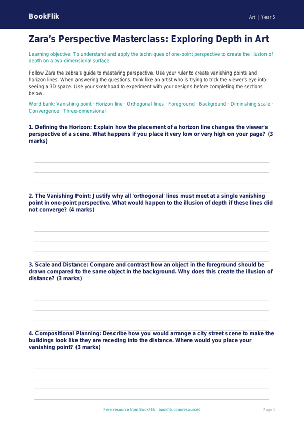 Free Perspective Template | Year 5 Greater Depth | BookFlik worksheet preview — Art Perspective