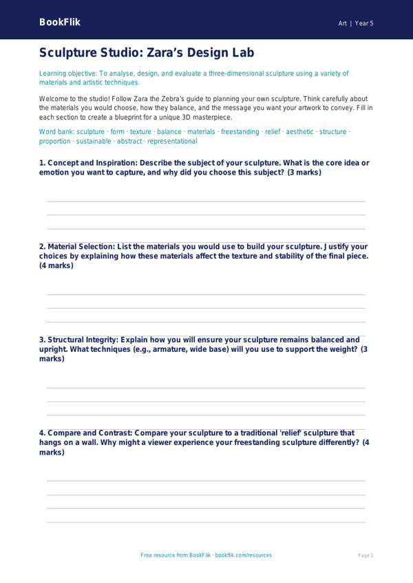 Free Sculpture Template | Year 5 Greater Depth | BookFlik worksheet preview — Art Sculpture