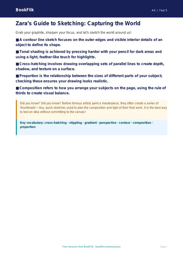 Free Sketching Poster | Year 5 Greater Depth | BookFlik worksheet preview — Art Sketching