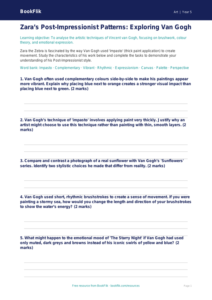 Free Van Gogh Activity Sheet | Year 5 Greater Depth | BookFlik