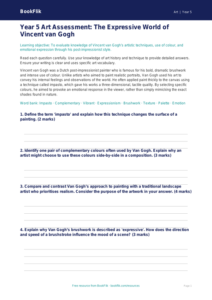 Free Van Gogh Assessment | Year 5 Greater Depth | BookFlik