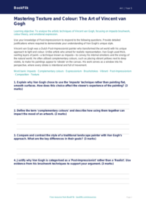 Free Van Gogh Worksheet | Year 5 Greater Depth | BookFlik