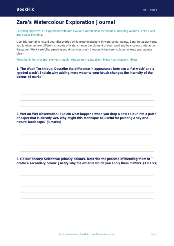 Free Watercolour Template | Year 5 Greater Depth | BookFlik worksheet preview — Art Watercolour