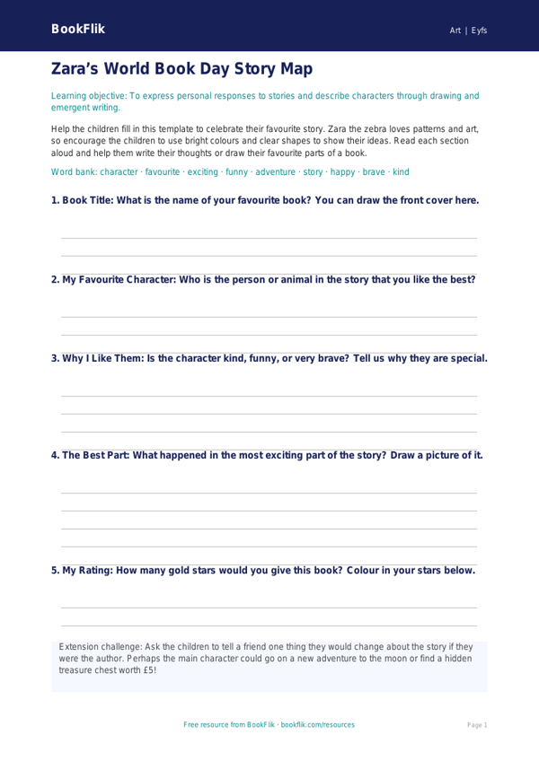 Free World Book Day Art Template | EYFS Core | BookFlik worksheet preview — Art World Book Day Art