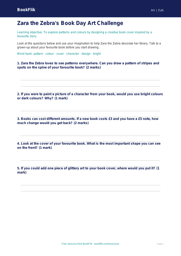 Free World Book Day Art Worksheet | EYFS Core | BookFlik worksheet preview — Art World Book Day Art