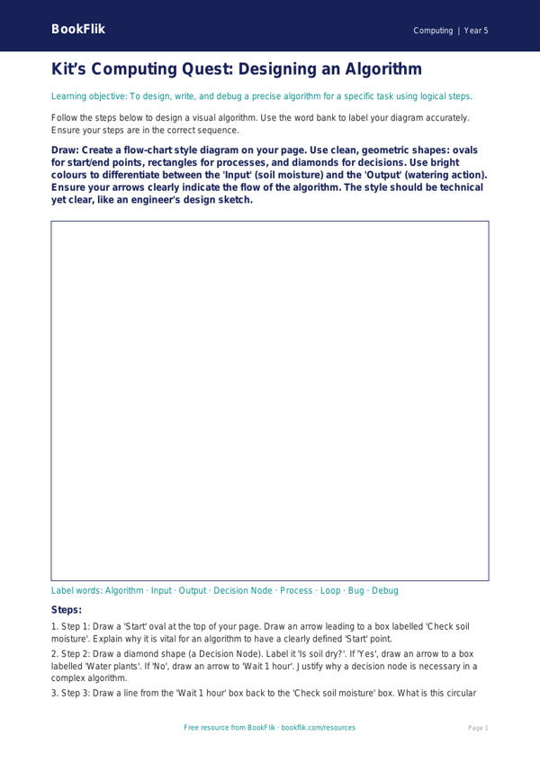 Free Algorithms Drawing Sheet | Year 5 Greater Depth | BookFlik worksheet preview — Computing Algorithms