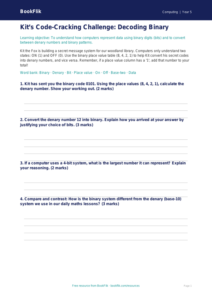 Free Binary Activity Sheet | Year 5 Greater Depth | BookFlik