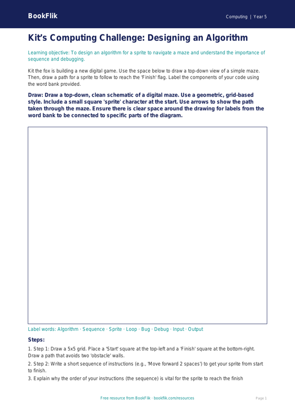 Free Coding Drawing Sheet | Year 5 Greater Depth | BookFlik worksheet preview — Computing Coding