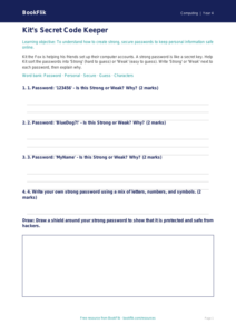 Free Cybersecurity Activity Sheet | Year 4 Supported | BookFlik