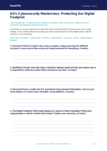 Free Cybersecurity Template | Year 5 Greater Depth | BookFlik
