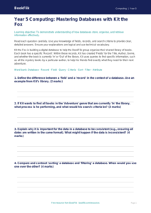 Free Databases Assessment | Year 5 Greater Depth | BookFlik