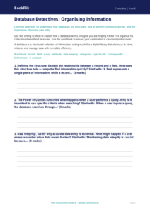 Free Databases Writing Frame | Year 5 Greater Depth | BookFlik