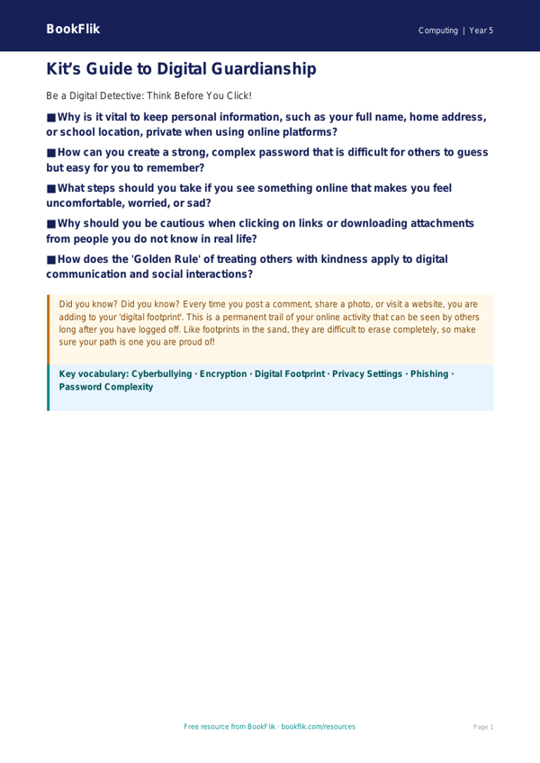 Free E Safety Poster | Year 5 Greater Depth | BookFlik worksheet preview — Computing E Safety
