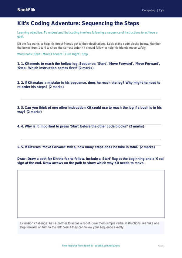 Free Scratch Activity Sheet | EYFS Core | BookFlik worksheet preview — Computing Scratch