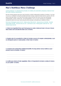 Free Cooking Nutrition Activity Sheet | Year 5 Greater Depth | BookFlik