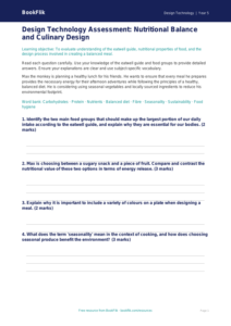 Free Cooking Nutrition Assessment | Year 5 Greater Depth | BookFlik
