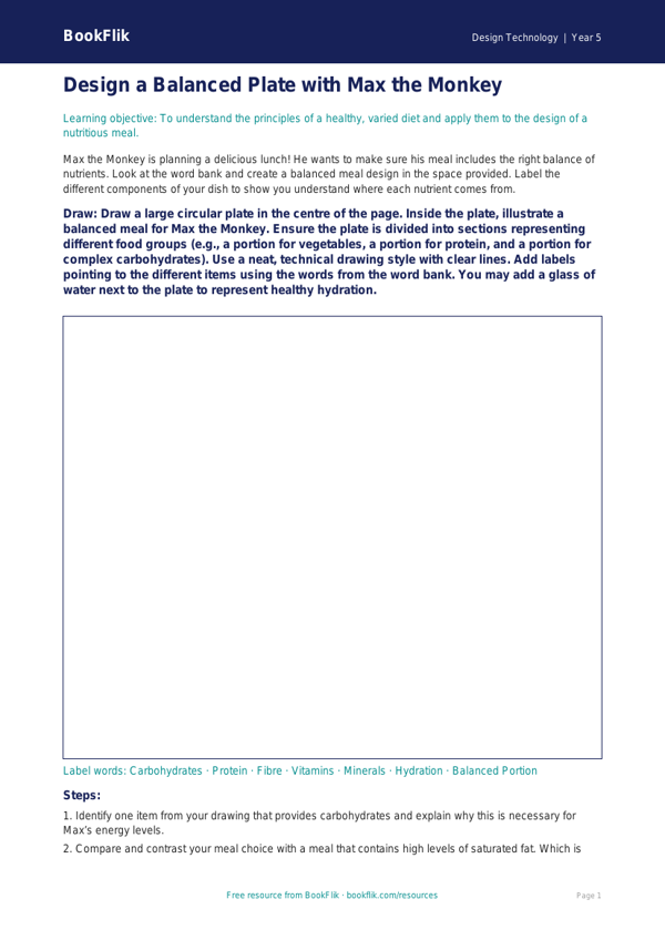Free Cooking Nutrition Drawing Sheet | Year 5 Greater Depth | BookFlik worksheet preview — Design-Technology Cooking Nutrition