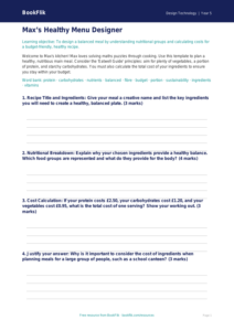Free Healthy Meals Template | Year 5 Greater Depth | BookFlik