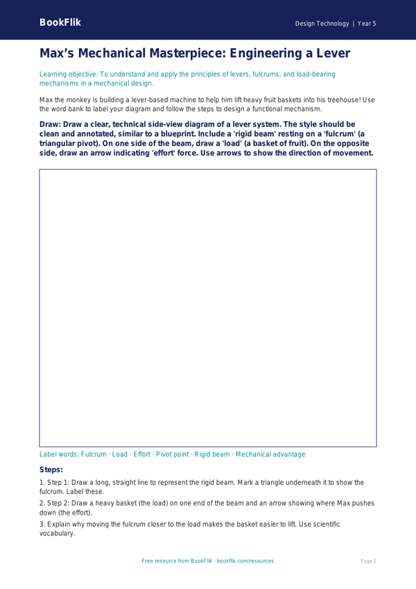 Free Mechanisms Drawing Sheet | Year 5 Greater Depth | BookFlik worksheet preview — Design-Technology Mechanisms