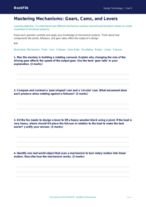 Free Mechanisms Worksheet | Year 5 Greater Depth | BookFlik