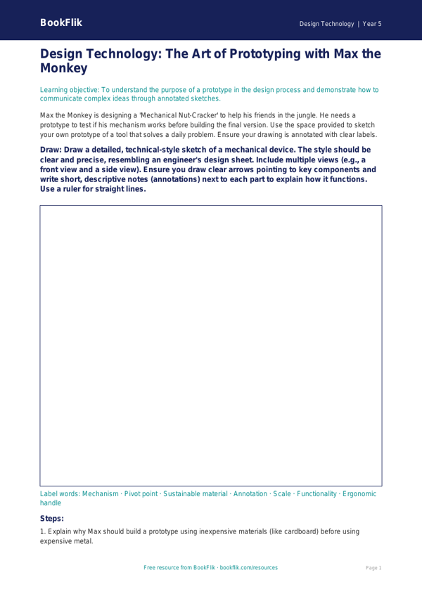 Free Prototyping Drawing Sheet | Year 5 Greater Depth | BookFlik worksheet preview — Design-Technology Prototyping