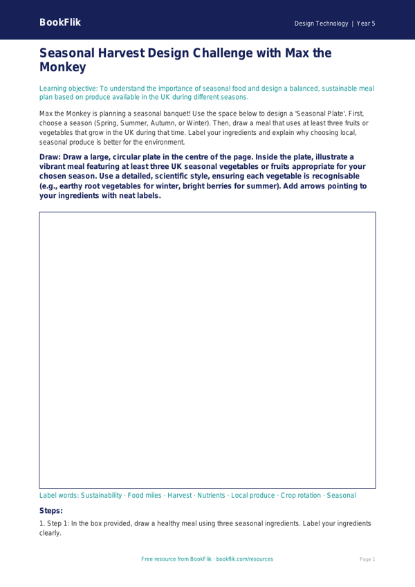 Free Seasonal Food Drawing Sheet | Year 5 Greater Depth | BookFlik worksheet preview — Design-Technology Seasonal Food