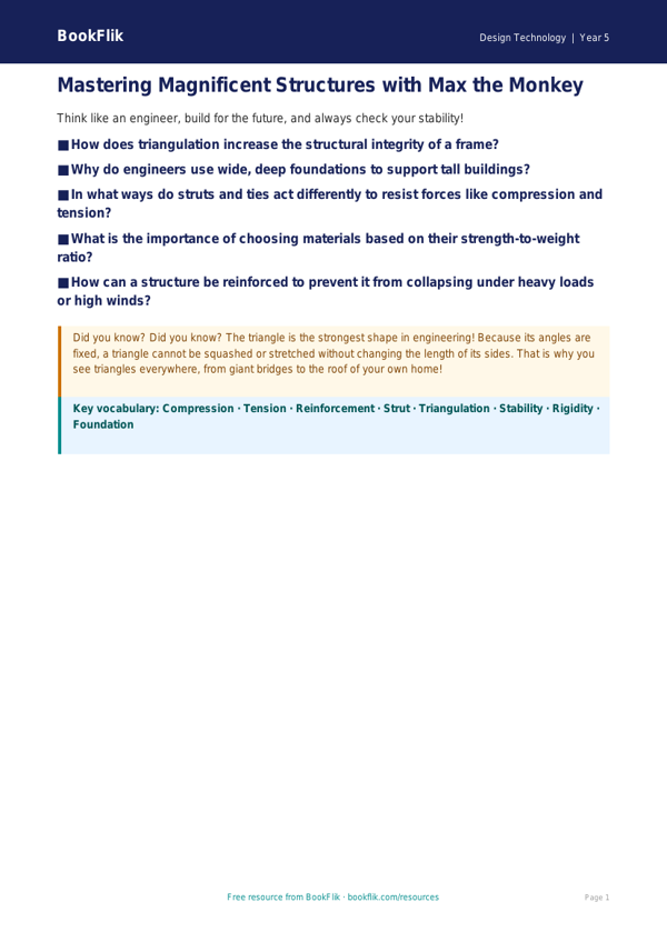 Free Structures Poster | Year 5 Greater Depth | BookFlik worksheet preview — Design-Technology Structures