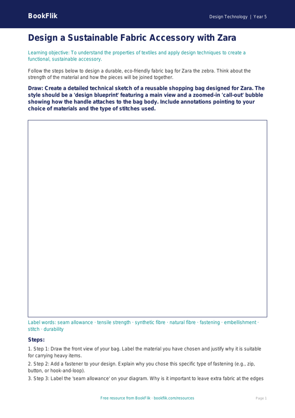 Free Textiles Drawing Sheet | Year 5 Greater Depth | BookFlik worksheet preview — Design-Technology Textiles