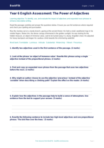 Free Adjectives Assessment | Year 6 Core | BookFlik