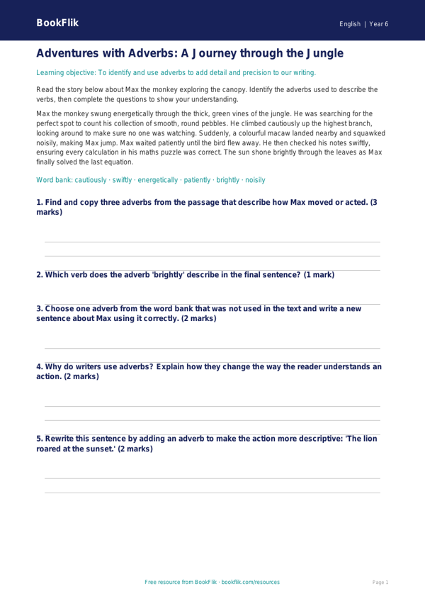 Free Adverbs Track Sheet | Year 6 Core | BookFlik worksheet preview — English Adverbs