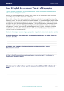Free Biography Assessment | Year 5 Greater Depth | BookFlik