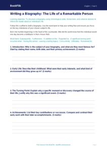 Free Biography Writing Frame | Year 5 Greater Depth | BookFlik