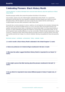 Free Black History Month Comprehension | Year 3 Core | BookFlik