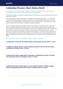 Free Black History Month Comprehension | Year 6 Core | BookFlik