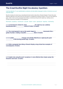 Free Bonfire Night Activity Sheet | Year 6 Core | BookFlik