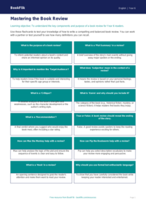 Free Book Review Flashcards | Year 6 Core | BookFlik
