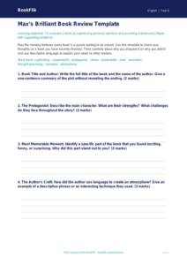 Free Book Review Template | Year 6 Core | BookFlik